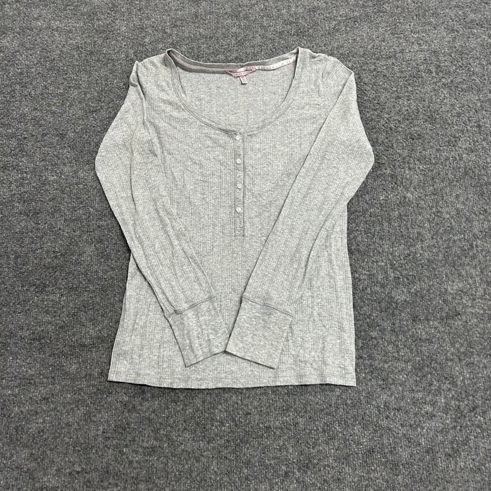 Victoria's Secret Henley Womens Size M Grey Metallic Ribbed Long Sleeve Top